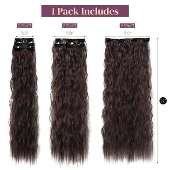 6PCS Clip In Hair Extensions, 24" Black Brown